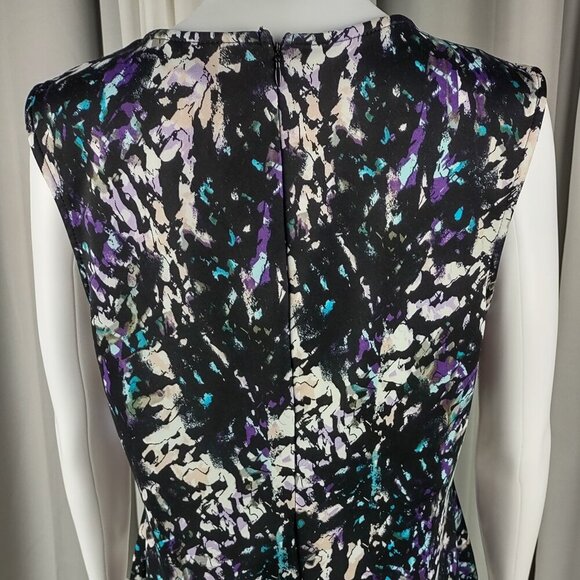 Mossimo Black, Purple, Cream, Abstract Sleeveless Stretch Back Zip Midi Dress XL - Picture 5 of 12
